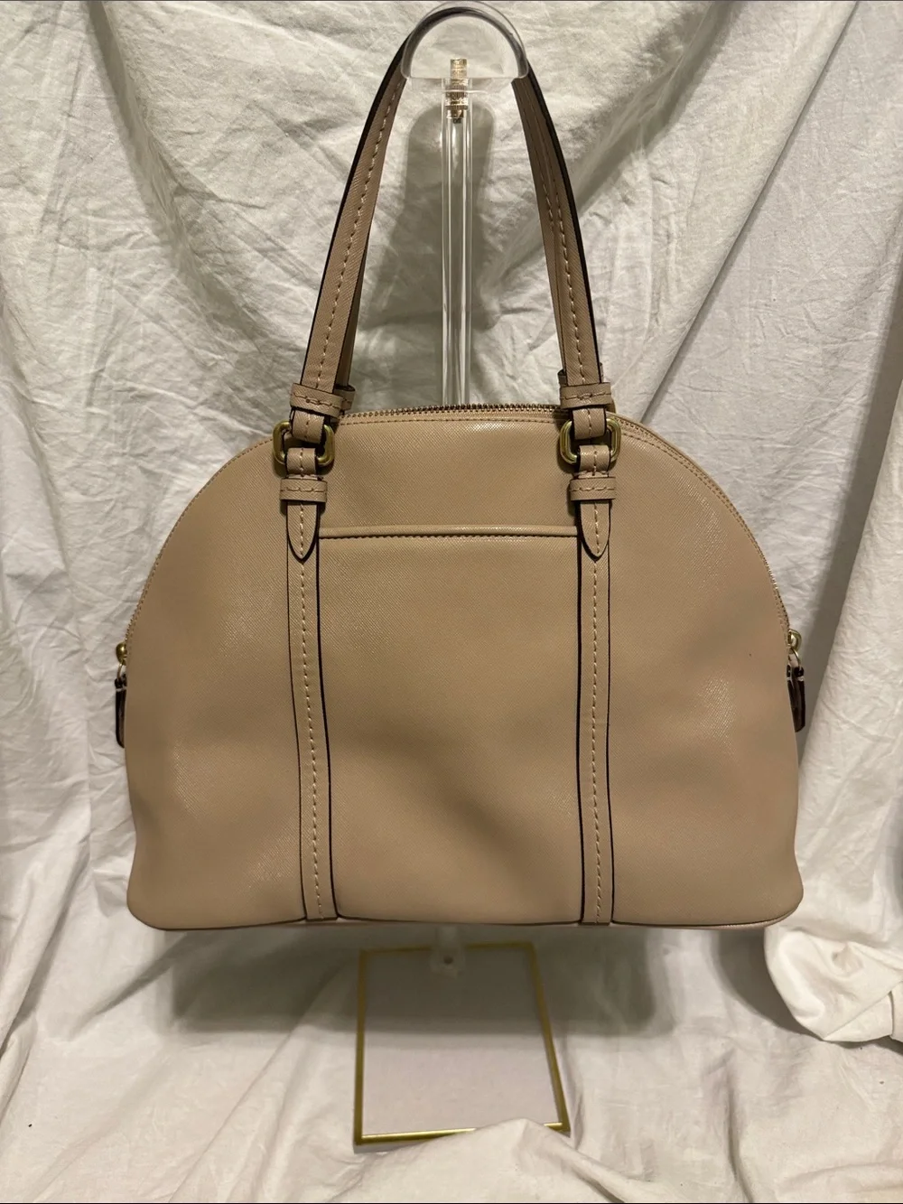 Coach Taupe Leather Dome Satchel with Brass Accents